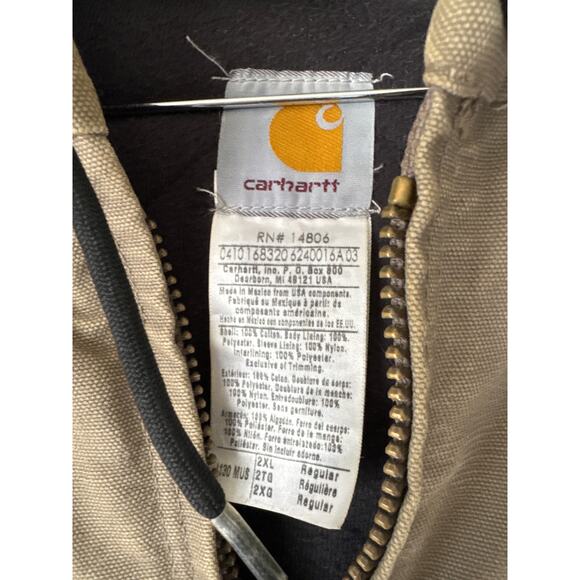 Carhartt Beige Distressed Hooded Jacket 2XL - Picture 4 of 10
